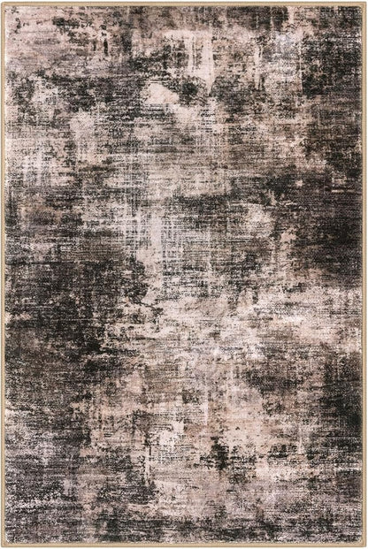 IOHOUZE Small Abstract Area Rug 2x3 Ft Entryway Rugs Washable Door Mat Indoor Entrance, Rubber Backed Throw Rugs, Printed Faux Wool Non Slip Floor Carpet for Foyer Front Door Sink, Brown/Rust
