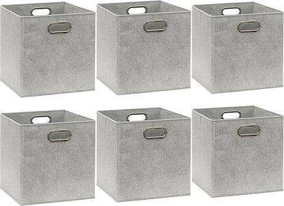 SIMPLE HOUSEWARE 11-Inch Collapsible Fabric Cube Storage Bin with Handles, Printed Design, 6 Pack, Gray