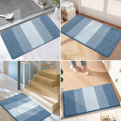 Kitinjoy Indoor Outdoor Door Mat, 30x17 Non-Slip Absorbent Dirt Trapper, Low-Profile Washable Inside Entrance Front Floor Mat, Sturdy Soft Entry Doormats for Entryway, Light Blue
