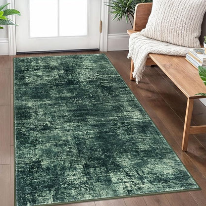 IOHOUZE Abstract Area Rug 3x5 Ft Washable Rugs for Entryway Indoor, Non Slip Kitchen Rug Printed Faux Wool Throw Rugs, Indoor Door Mat for Door Entrance Foyer Living Room, Dark Green