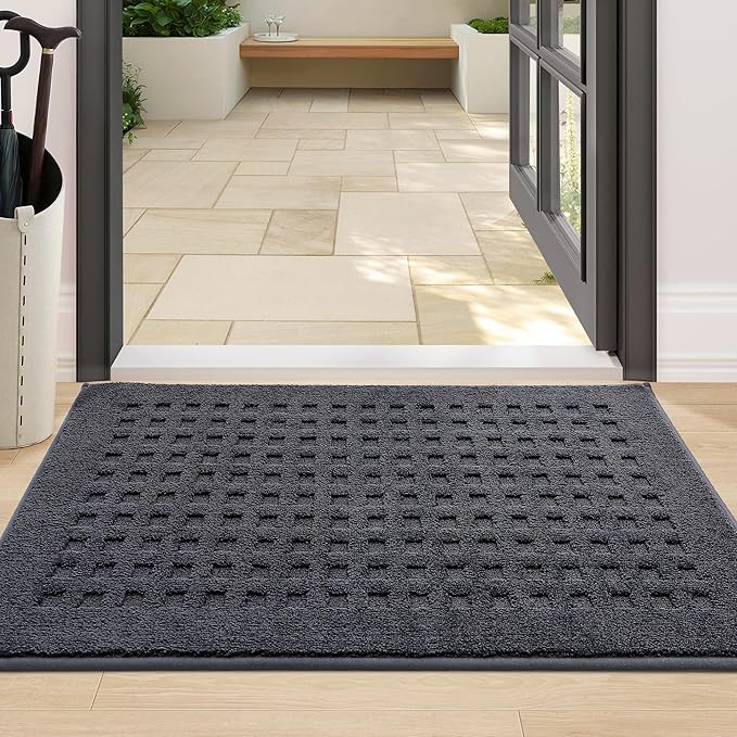 BEQHAUSE Waffle Door Mats Indoor 24"x36", Dog Mat for Muddy Paws Absorbent and Dirt Resist Floor Mats Non-Slip Washable Rugs for Entryway, Welcome Mat for Front Back Door, Muddy Wet Shoes, Dark Grey