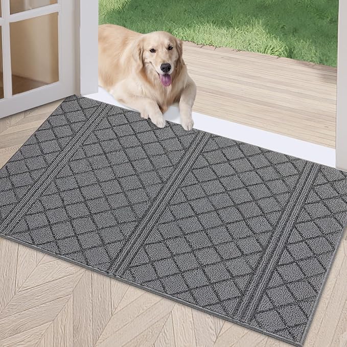 REFETONE Indoor Doormat, Front Back Door Mat 32"x40" Absorbent Rubber Backing Non Slip Door Mats, Low-Profile Resist Dirt Entrance Rugs, Machine Washable Door Rug Inside Floor Mat for Entryway, Grey