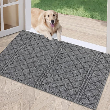 REFETONE Indoor Doormat, Front Back Door Mat 32"x40" Absorbent Rubber Backing Non Slip Door Mats, Low-Profile Resist Dirt Entrance Rugs, Machine Washable Door Rug Inside Floor Mat for Entryway, Grey
