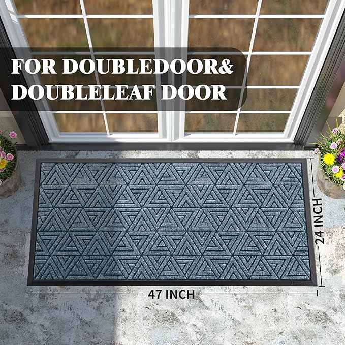 Yimobra Large Door Mat 47x24, All-Weather Waterproof Non-Slip Welcome Matt Outdoor, Heavy Duty Non Slip Doormat for Entryway for Patio and Garage Indoor, Easy Clean, Mix Blue
