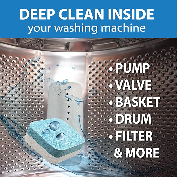 SANI 360° Washing Machine Cleaning tablets, 12 pack is Formulated with Enzyme, Deep Cleans and Deodorizes Front and Top Loading Washers use up to 1-year supply Unscented