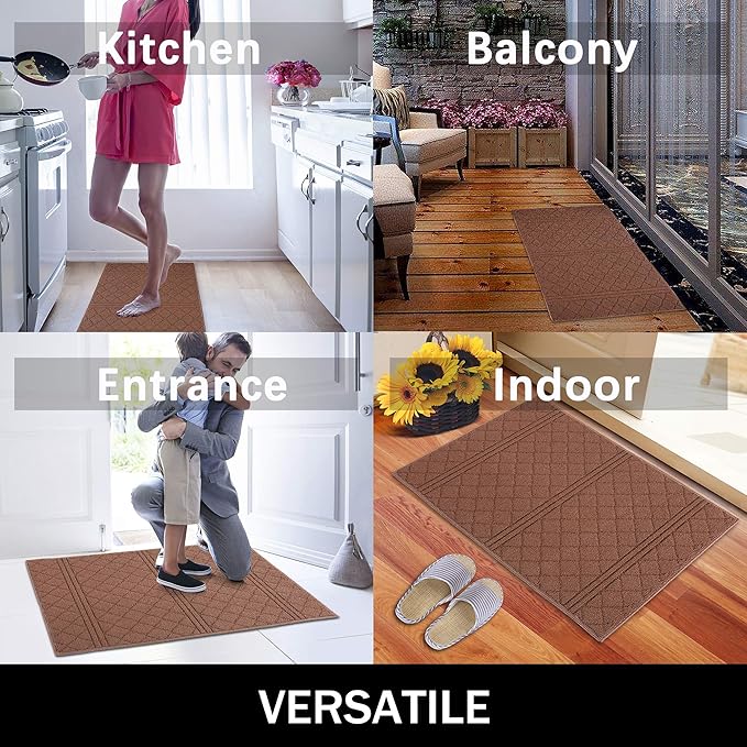 REFETONE Indoor Doormat, Front Back Door Mat 24"x36" Rubber Backing Non Slip Mats, Absorbent Resist Dirt Entrance Rugs for Entryway, Washable Low-Profile Inside Floor Mat for Muddy Shoes, Chocolate