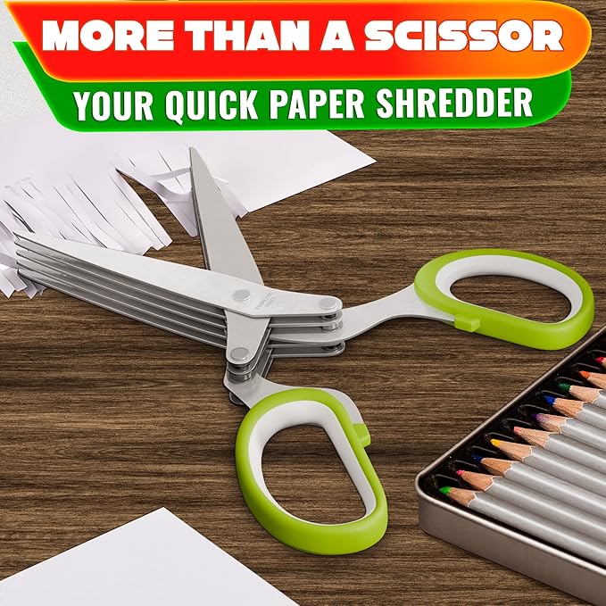 Herb Scissors with 5 Blades and Cover – Stainless Steel Herb Cutter for Fast & Precise Cutting, Compact, Easy-to-Store Design – Ergonomic Handle & Cleaning Brush for Quick and Comfortable Kitchen Prep