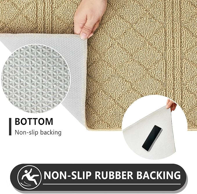 REFETONE Indoor Doormat, Front Back Door Mat 20"x32" Absorbent Rubber Backing Non Slip Door Mats, Low-Profile Resist Dirt Entrance Rugs, Machine Washable Door Rug Inside Floor Mat for Entryway, Beige