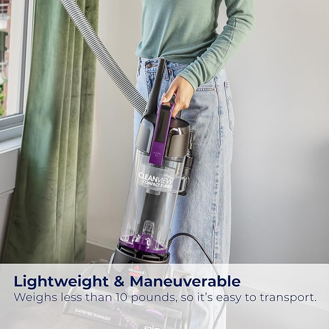 Bissell CleanView Compact Turbo Upright Vacuum with Quick Release Wand, Full Size Power, Compact Size for Apartments & Dorms, 3437F