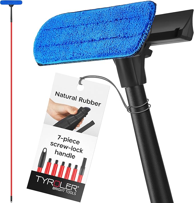 Tyroler Professional Window Squeegee for Home, 12"-110" Long Squeegee for Window Cleaning, 2-in-1 Window Cleaning Squeegee Kit, Indoor & Outdoor Window Cleaner Tool for High Windows & Glass (12"-110")