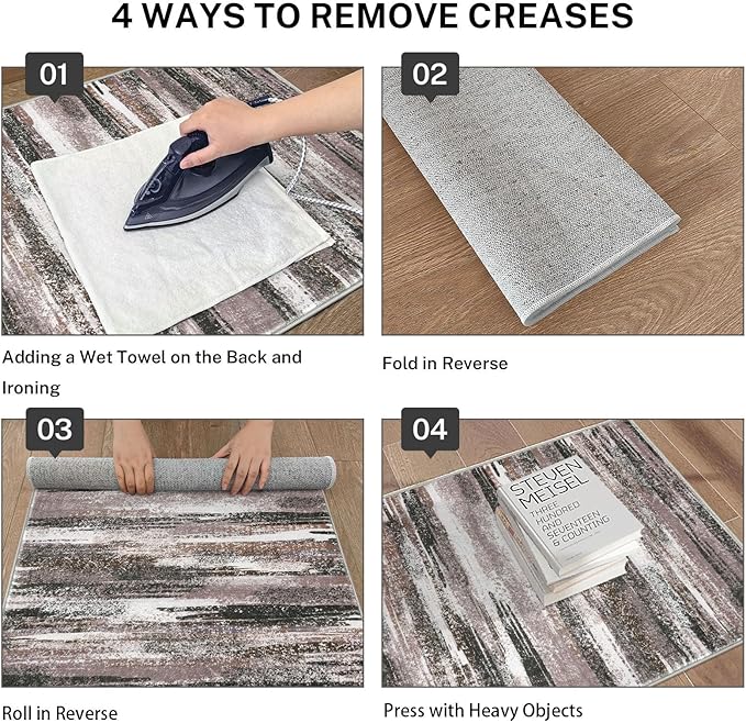 Modern Abstract Runner Rug 2.6x16, Dark Light Brown White Washable Long Kitchen Runner Non-Slip Soft Hallway Rug Runner Thin Print Faux Wool Carpet for Entryway Bedroom Laundry Room Indoor