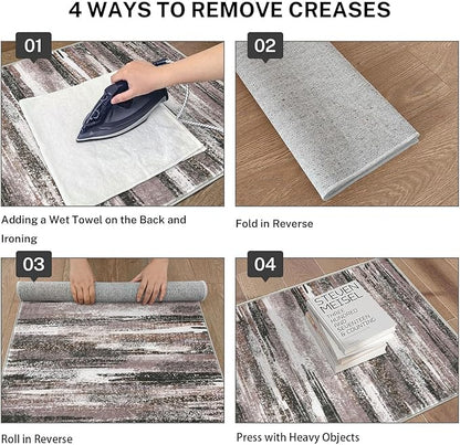 Modern Abstract Runner Rug 2.6x16, Dark Light Brown White Washable Long Kitchen Runner Non-Slip Soft Hallway Rug Runner Thin Print Faux Wool Carpet for Entryway Bedroom Laundry Room Indoor