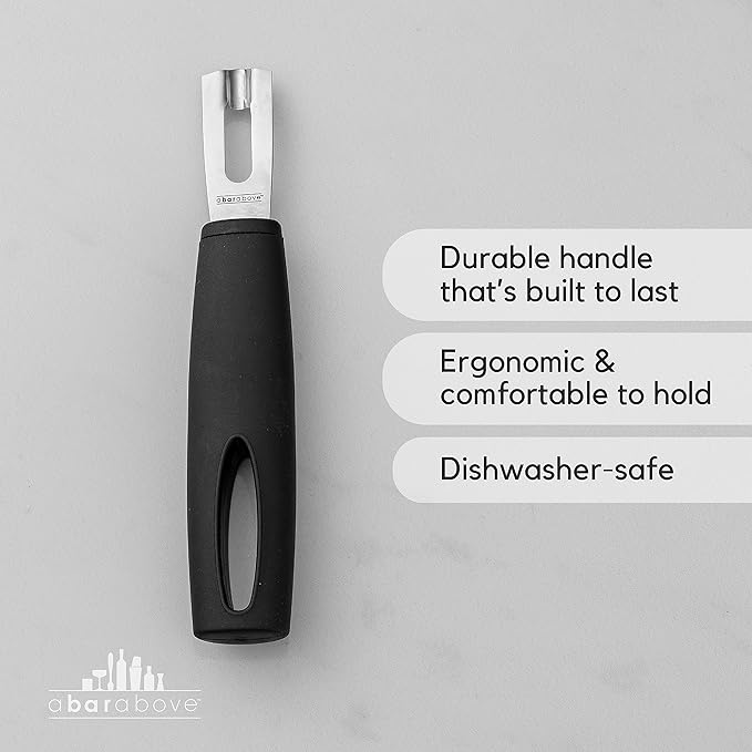 A Bar Above Black Handle Stainless Steel Channel Knife, Chef-Grade Citrus Garnish Tool, Zester and Fruit Peeler for Cocktails, Culinary Presentation, and Kitchen Use