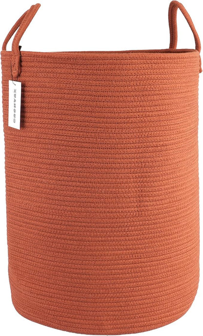 Cotton Rope Laundry Basket Hamper for Clothes Woven Storage Basket for Living Room Bedroom Boho Tall Rope Baskets for Blanket Toys Pillow Towels Baby Nursery Hamper Bin Large rustic