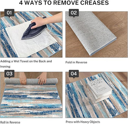 Modern Abstract 5x7 Machine Washable Area Rug Non-Slip Soft Bedroom Living Romm Rug Blue Ultra Thin Print Faux Wool Floor Carpet Throw Rugs for Nursery Playroom Dining Room Indoor Office