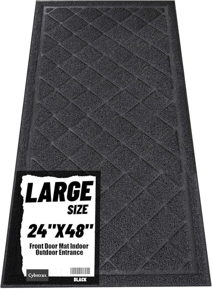 Front Door Mat Indoor Outdoor Entrance, 24" x 48" Heavy Duty All-Season All-Weather Waterproof Doormat Trap Dirt and Moisture Easy Clean Low Profile Patio Porch Entryway Mat