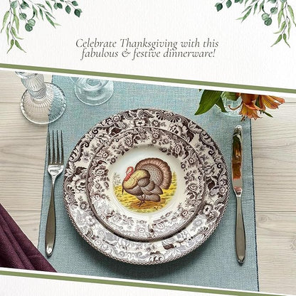 Spode Woodland 3-Piece Thanksgiving Dinnerware Set - Porcelain Plates & Bowl, Fall Dinnerware Collection - Microwave & Dishwasher Safe - Elegant Autumn Tableware