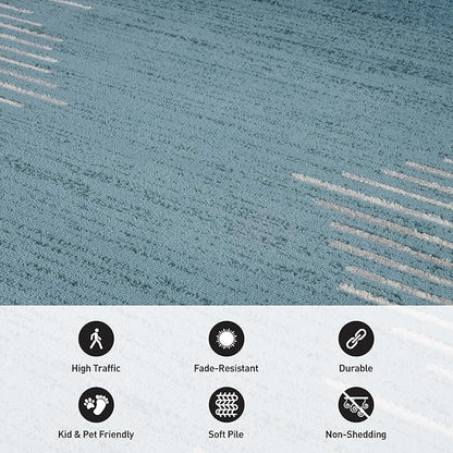 Rugshop Bohemian Stripe Stain Resistant High Traffic Living Room Kitchen Bedroom Dining Home Office Area Rug 2' x 7' Blue