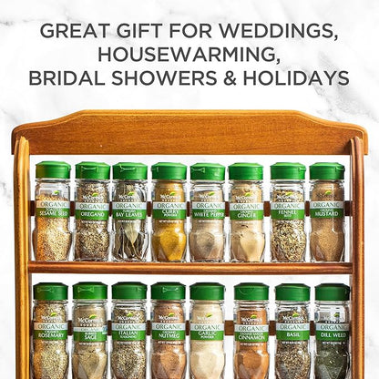 McCormick Gourmet Three Tier Wood 24 Piece Organic Spice Rack Organizer with Spices Included, 27.6 oz