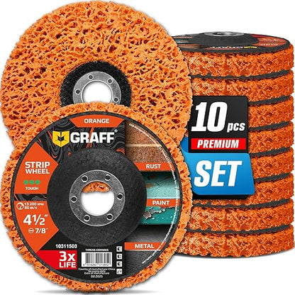4.5 Inch Paint Stripping Disc - Rust Remover Wheel, Abrasive Discs Rust, Oxidation, Paint Remover Stripper Discs - Coarse Strip Discs 4 1/2 for Angle Grinder GRAFF 10 Packs (7/8" Arbor)