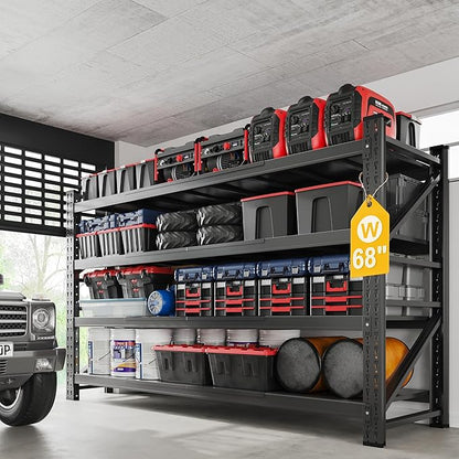 8000LBS Metal Steel Storage Shelves - 68" W Black 4 Tier Heavy Duty Rack Commercial Industrial Shelving with Adjustable Shelf for Basement Garage Warehouse - 68" W x 24" D x 63.4" H