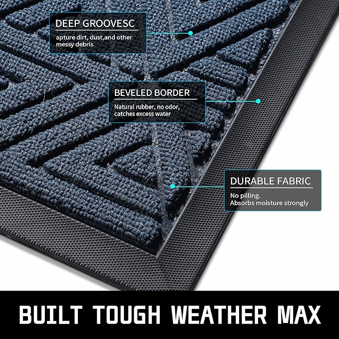 Yimobra Large Door Mat 47x32, All-Weather Waterproof Non-Slip Welcome Matt Outdoor, Heavy Duty Non Slip Doormat for Entryway for Patio and Garage Indoor, Easy Clean, Blue