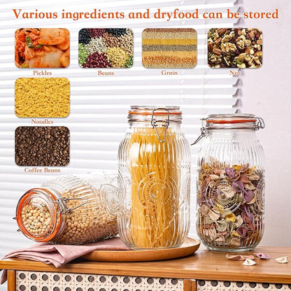Amzcku Wide Mouth Vintage Mason Jars with Airtight Lid 64oz 2 Quart, Canister Quart Jars for Kitchen Storage - for Coffee, Sugar, Beans 3 Pack
