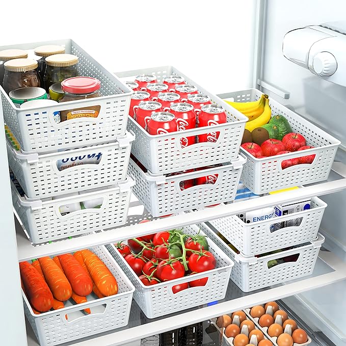 Simple Houseware Plastic Stackable Storage Basket Pantry Organizer, 6 Pack, 14.5" x 8.5" x 3.5", White