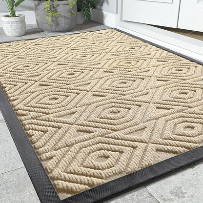 Yimobra Door Mat, Outdoor Indoor Entrance Welcome Mat, Heavy Entry Front Door Mat, Stain & Fade Resistant, Low Profile, Sturdy Rubber, Easy Clean Patio Floor Mat, Waterproof, 47 x 32, Light Beige