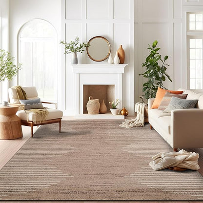 Rugshop Bohemian Stripe Stain Resistant High Traffic Living Room Kitchen Bedroom Dining Home Office Area Rug 7'10" x 10' Beige