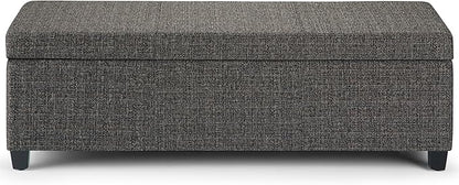 SIMPLIHOME Avalon 48 inch Wide Contemporary Rectangle Storage Ottoman Bench in Dark Grey Tweed Look Fabric, Assembled, For the Living Room, Entryway and Family Room