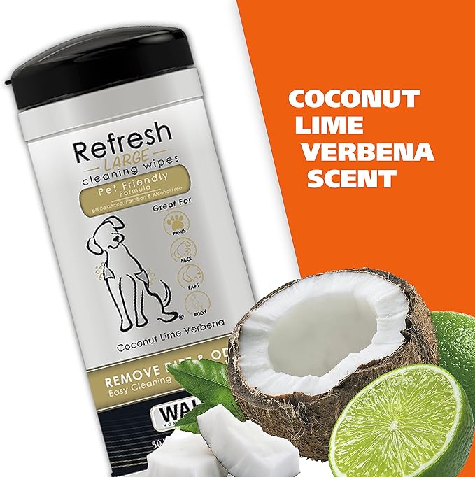 Wahl USA Pet Refresh Cleaning Wipes for All Dog Breeds - Use on Ears, Nose, Paws, Bottom, & Sensitive Areas - 50 Wipes - Model 820017A
