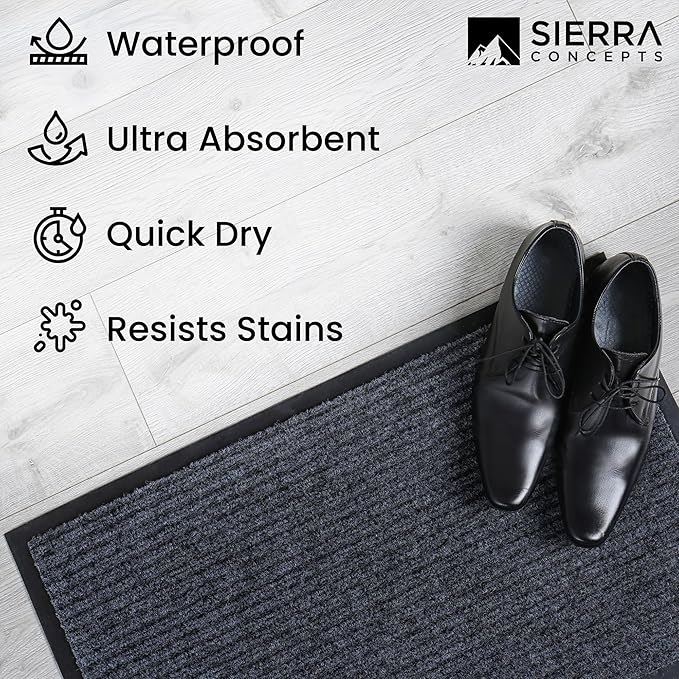 Sierra Concepts Front Door Mat Welcome Floor Mats - Entryway Indoor Outdoor Entrance Doormat, Patio, Porch, Muddy Shoe, Inside Outside Low Profile, 30x17 inches, 2-Pack Gray