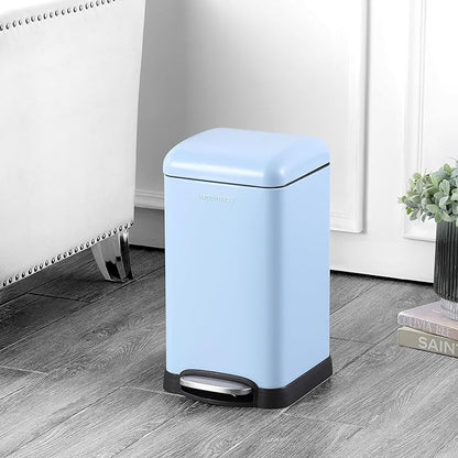 happimess HPM1012H Betty Retro Mini 3.2-Gallon Step-Open Trash Can, Fingerprint Resistant, Modern, Minimalistic for Home, Kitchen, Laundry Room, Office, Bedroom, Bathroom, Tide Pool Blue