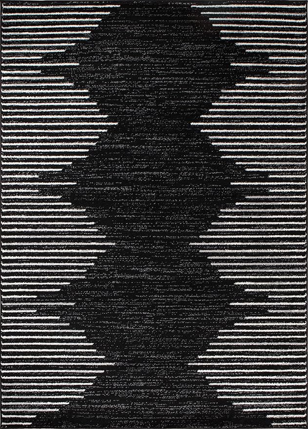 Rugshop Bohemian Stripe Stain Resistant High Traffic Living Room Kitchen Bedroom Dining Home Office Area Rug 12' x 15' Black