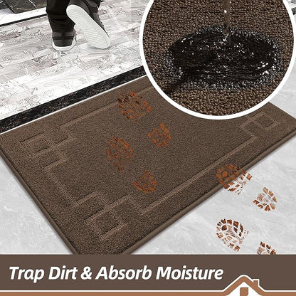 BEQHAUSE Door Mat 24" x 36", Non-Slip Door Mats Indoor Entryway Rugs Washable Low-Profile Absorbent and Stain Resist Floor Mats, Dog Door Mat for Front Back Door, Muddy Wet Shoes & Paws, Brown