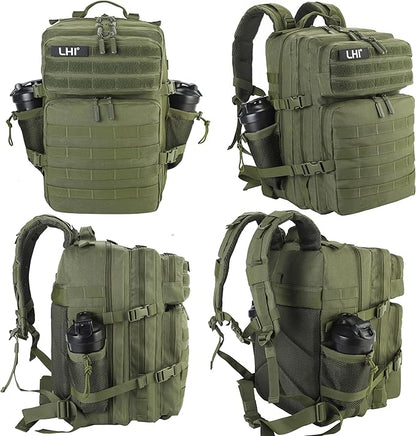 LHI Military Tactical Backpack for Men and Women 45L Army 3 Days Assault Pack Bag Large Rucksack with Molle System - Green