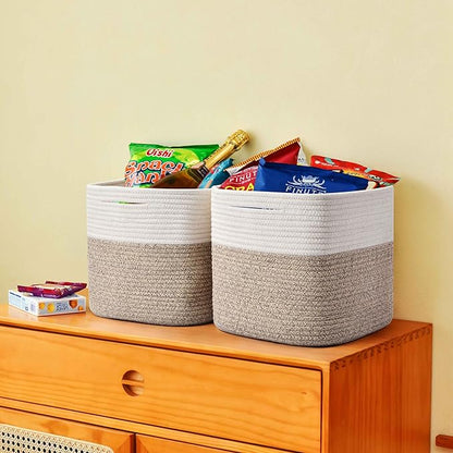 3 Pack Storage Cubes 11 Inch Cotton Rope Woven Baskets for Organizing Cube Bin Square Shelves Organizer,Classroom,Kids Toy Bins,Closet,Baby Nursery(Brown)