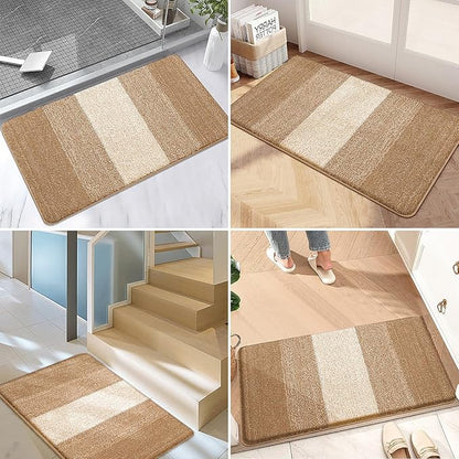 Kitinjoy Indoor Outdoor Door Mat, 71x47 Non-Slip Absorbent Dirt Trapper, Low-Profile Washable Inside Entrance Front Floor Mat, Sturdy Soft Entry Doormats for Entryway, Camel