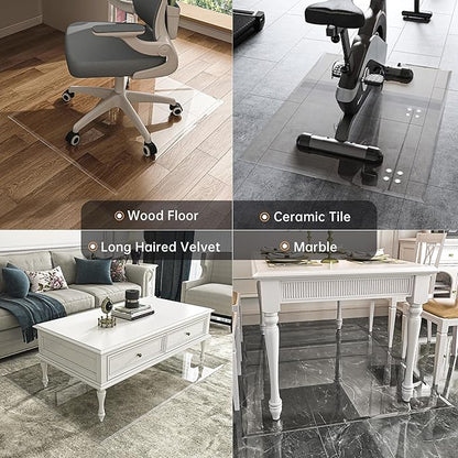 [Tempered Glass] 48“ x 36” Beveled Edge Glass Chair Mat with Polished Edge Clear Office Chair Mat, Glides Smoothly, Suitable for Carpet or Hardwood Floors