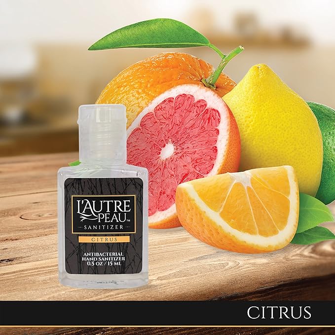 L'AUTRE PEAU Advanced Hand Sanitizer Gel with Aloe Vera, Citrus Scented 0.5 Fl Oz Travel Size Multi Pack – Flip Cap Bottles (6, No travel Strap)