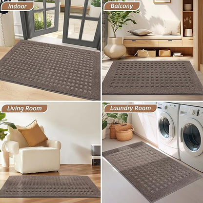 BEQHAUSE Waffle Door Mats Indoor 24"x36", Dog Mat for Muddy Paws Absorbent and Dirt Resist Floor Mats Non-Slip Washable Rugs for Entryway, Welcome Mat for Front Back Door, Muddy Wet Shoes, Brown