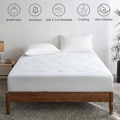 Simple&Opulence Cooling Quilted Mattress Pad – Fitted Sheet Mattress Protector Cover with Elastic Corners, Soft & Breathable, 16 Inch Deep Pocket (White,Full)