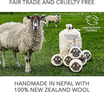 Wool Dryer Balls by Friendsheep 6 Pack XL Organic Premium Reusable Cruelty Free Handmade Fair Trade No Lint Fabric Softener Brown Sheep "Flock of Friends"