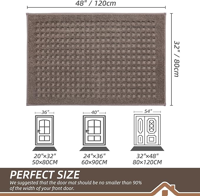 BEQHAUSE Waffle Door Mats Indoor 32"x48", Dog Mat for Muddy Paws Absorbent and Dirt Resist Floor Mats Non-Slip Washable Rugs for Entryway, Welcome Mat for Front Back Door, Muddy Wet Shoes, Brown