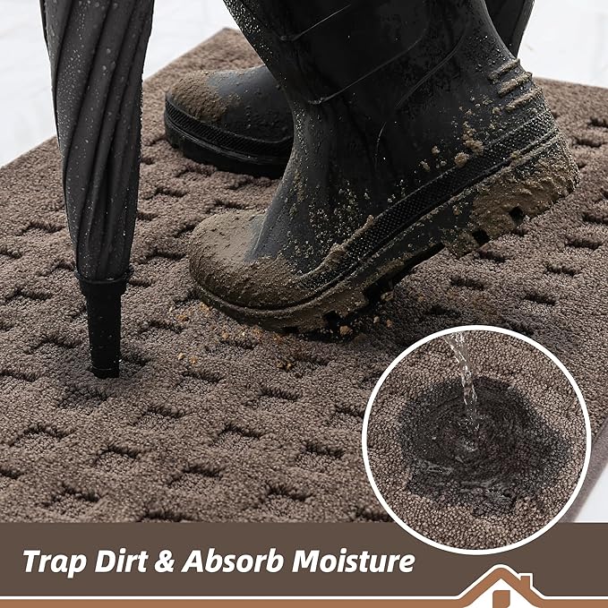 BEQHAUSE Waffle Door Mats Indoor 24"x36", Dog Mat for Muddy Paws Absorbent and Dirt Resist Floor Mats Non-Slip Washable Rugs for Entryway, Welcome Mat for Front Back Door, Muddy Wet Shoes, Brown