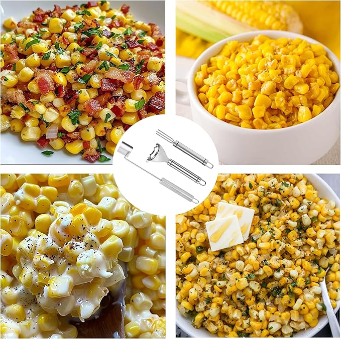 Corn Peeler 3 Pcs Stainless Steel Corn Peeler and Stripper Tool Set Upgraded Corn Stripper for Corn on the Cob,Peel Corn Cob Separator Quick,Gift for Women Home Dining Enthusiasts Gadget (3 Pcs)