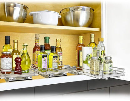 LYNK PROFESSIONAL® Pull Out Spice Rack Organizer for Inside Kitchen Cabinets - 8-1/4 inch Wide - Slide Out Drawer – Chrome Sliding Spice Cabinet Organization Shelf Racks - 1 Tier