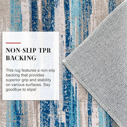 Modern Abstract Hallway Runner Rug, Blue Washable Kitchen Runner Non-Slip Soft 2x8 Runner Rug Thin Print Faux Wool Carpet for Entryway Bedroom Laundry Room Indoor