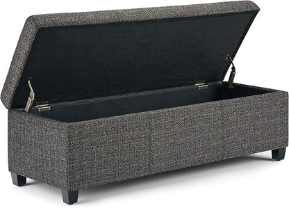 SIMPLIHOME Avalon 48 inch Wide Contemporary Rectangle Storage Ottoman Bench in Dark Grey Tweed Look Fabric, Assembled, For the Living Room, Entryway and Family Room